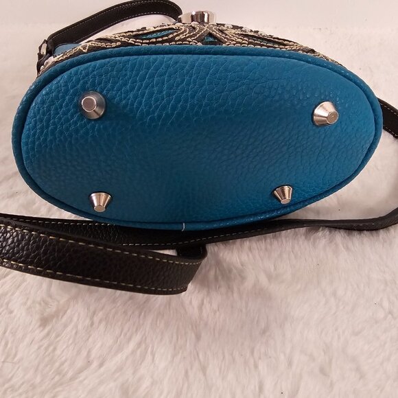 P&G Turquoise Faux Leather Western Bling Rhinestone Crossbody Bag - Picture 11 of 16